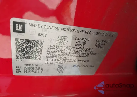 2018 Chevrolet Silverado 1500 2Lz from USA, damaged, VIN 3GCUKSEC2JG303529